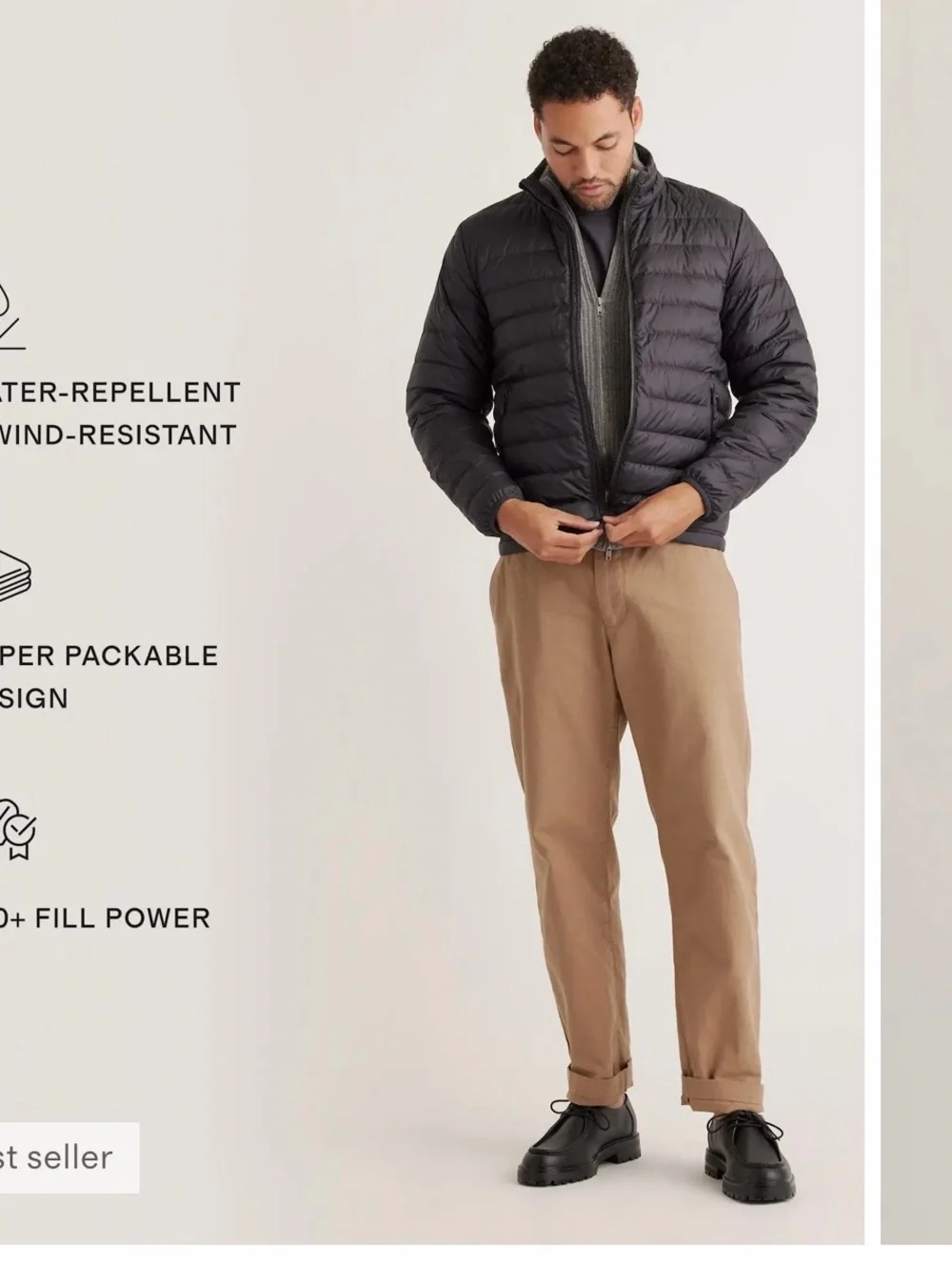 Quince lightweight packable black puffer jacket
